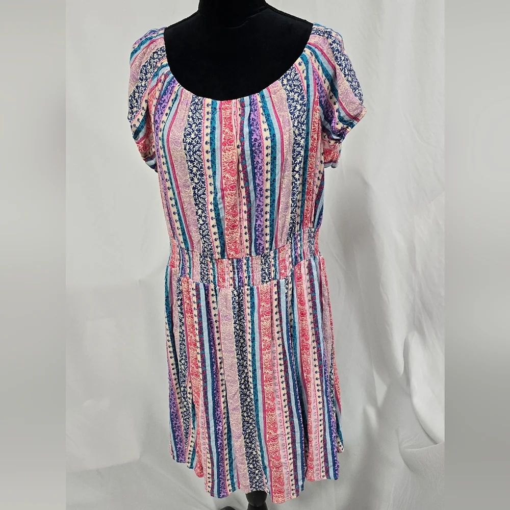 Torrid plus size 1x mini lenny smocked off shoulder dress floral stripe festival - Picture 3 of 8